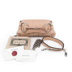 Gucci Horsebit 1955 Small Chain Shoulder Bag Quilted Leather Beige Silver Hardware