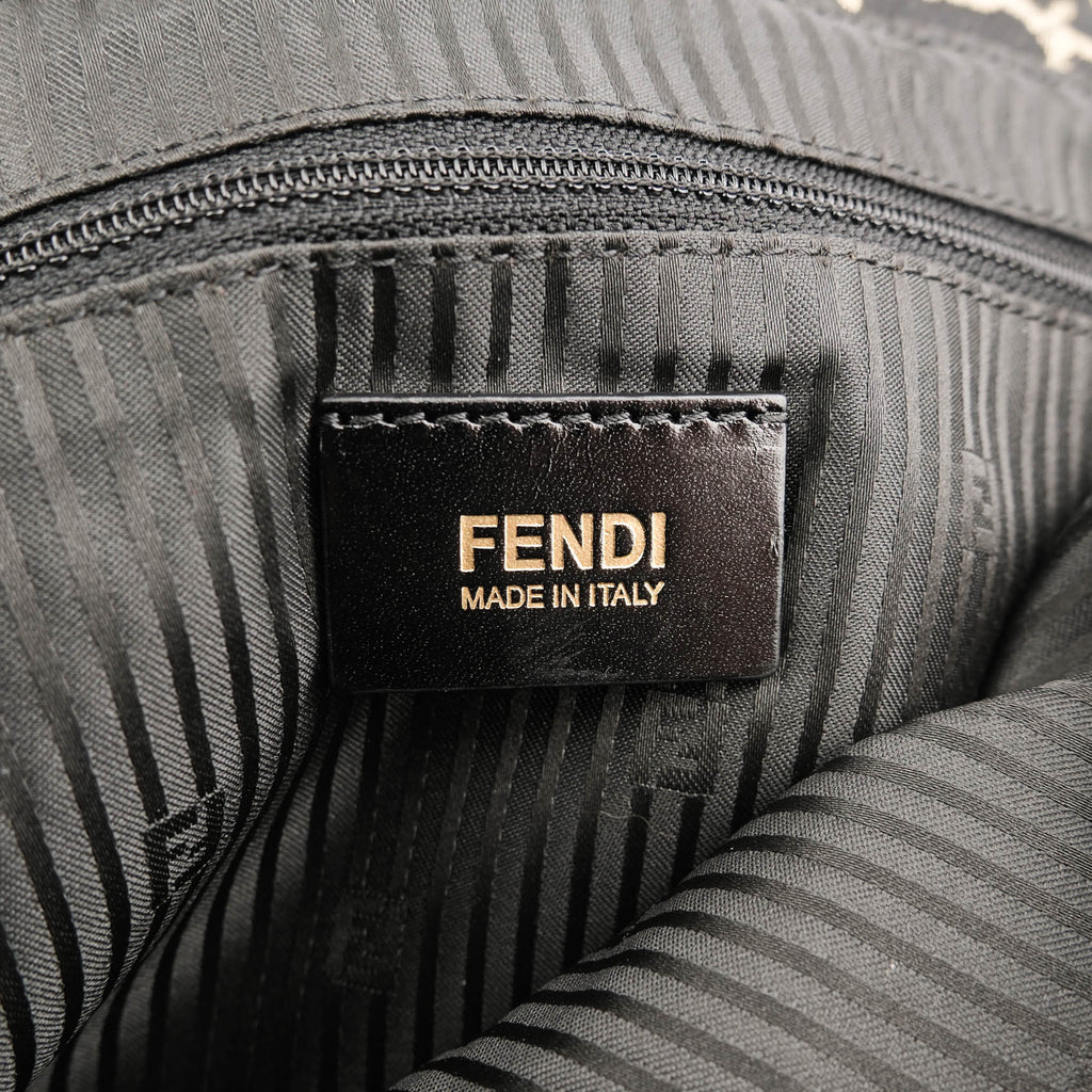 Fendi Large Baguette Leopard Canvas Shoulder Bag with Gold Hardware