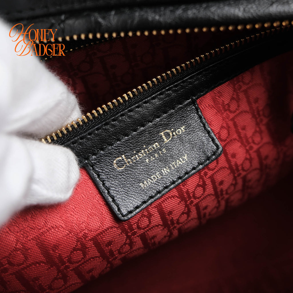 Christian Dior Lady Dior Large Cannage Black Lambskin Gold Hardware 2WAY Bag