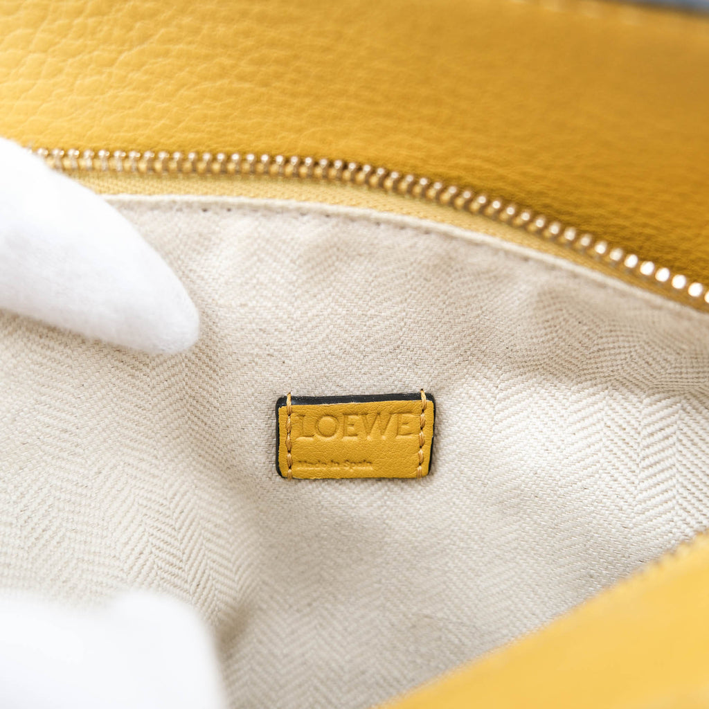 LOEWE Puzzle Bag Mini Brown Yellow Leather 2Way Shoulder Crossbody Handbag