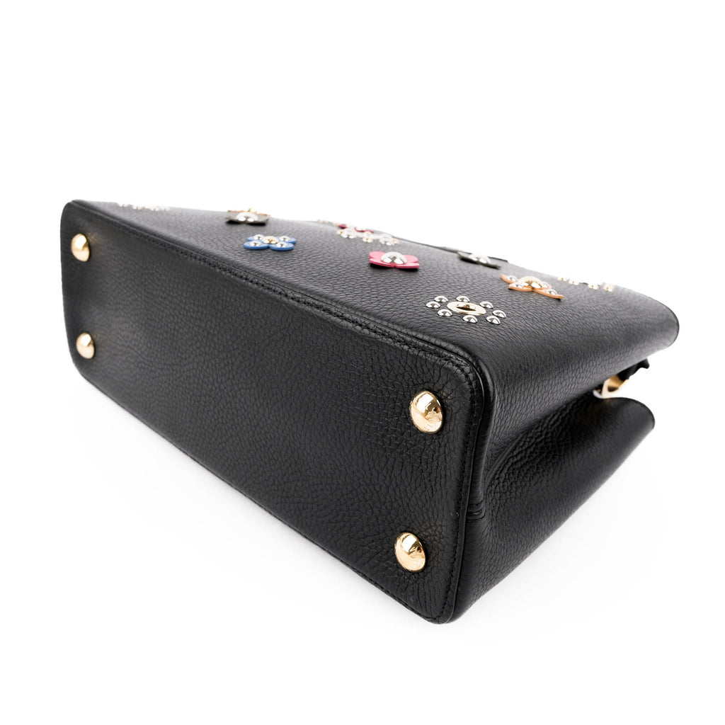 Louis Vuitton Capucines PM M54311 Black Taurillon Leather Monogram Flower Studs 2-Way Handbag RFID