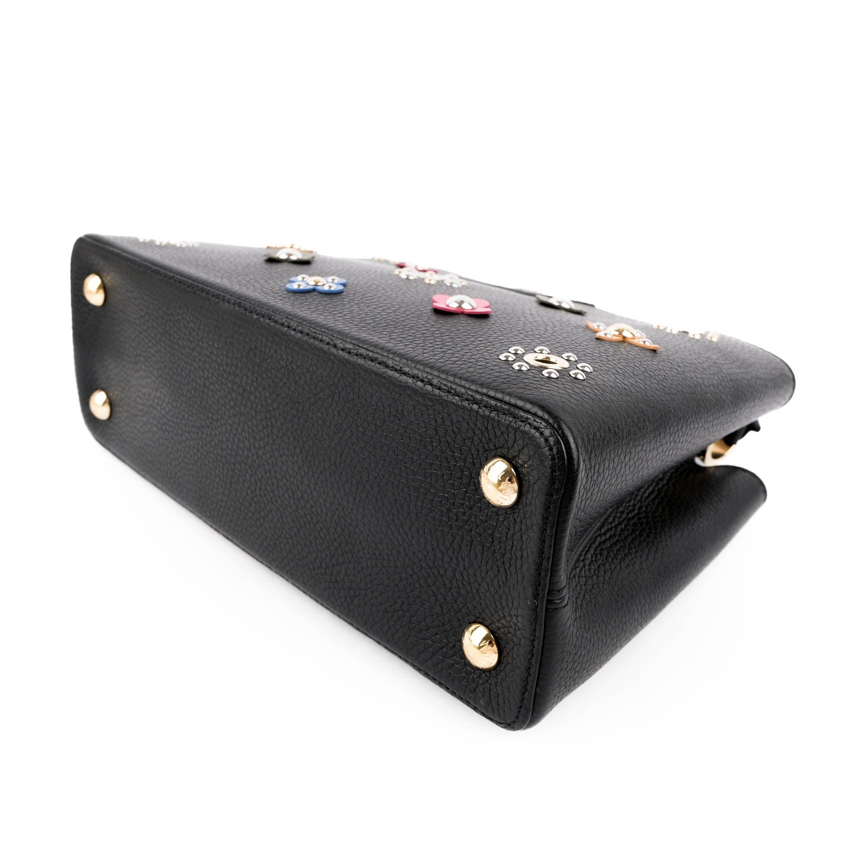 Louis Vuitton Capucines PM M54311 Black Taurillon Leather Monogram Flower Studs 2-Way Handbag RFID