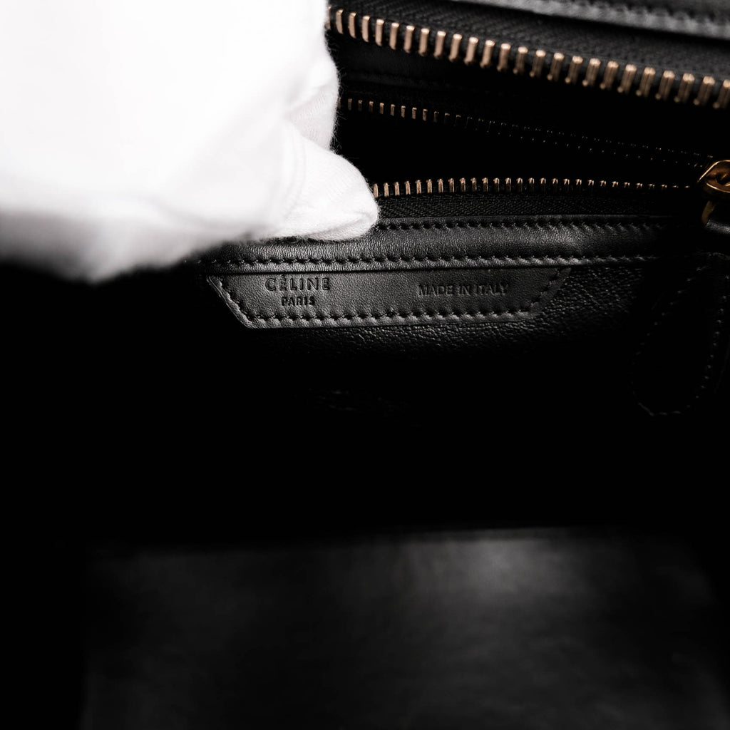 Celine Micro Luggage Tote Tricolor White Black Beige Leather Handbag