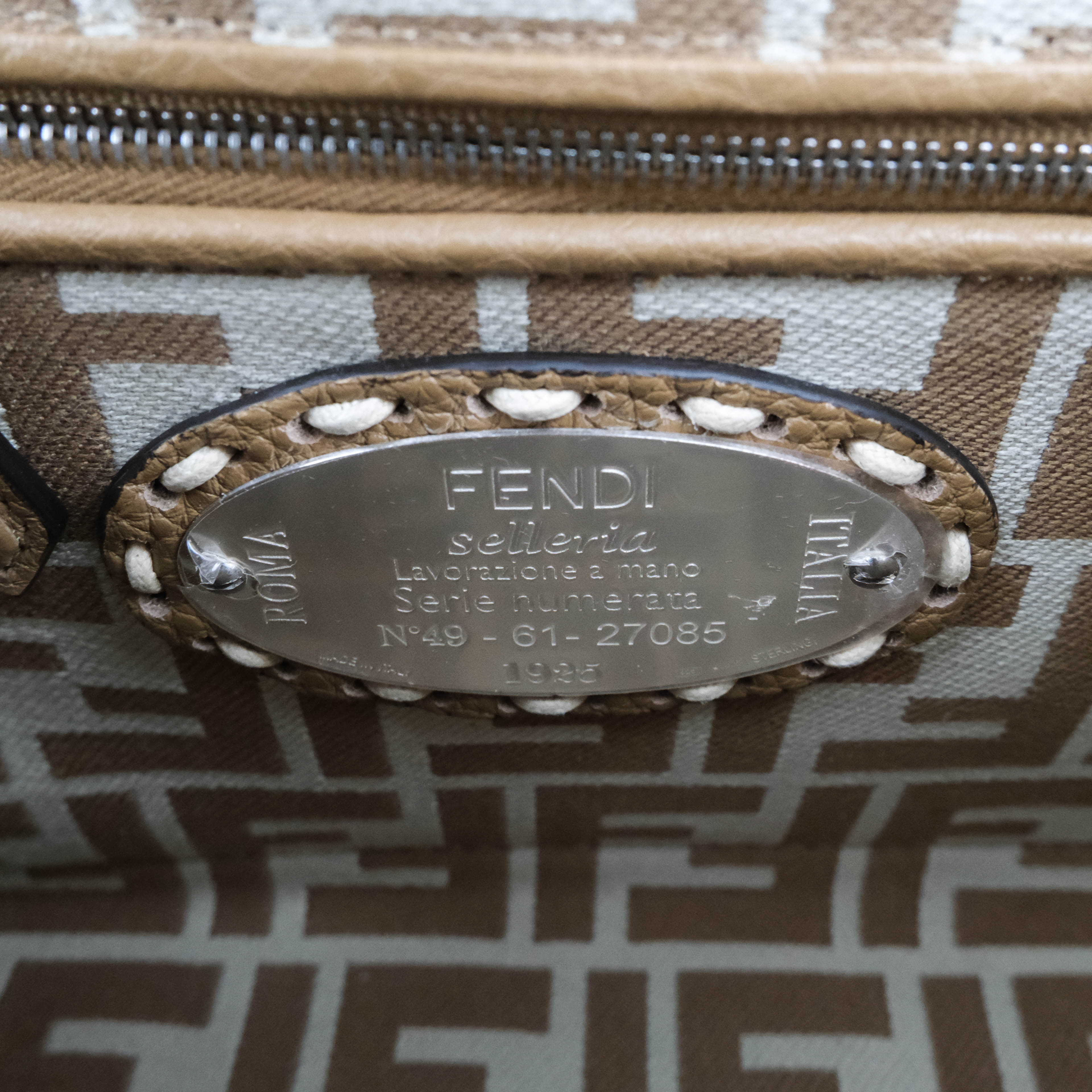 Fendi Mini Peekaboo Selleria Brown Leather and Canvas Bag