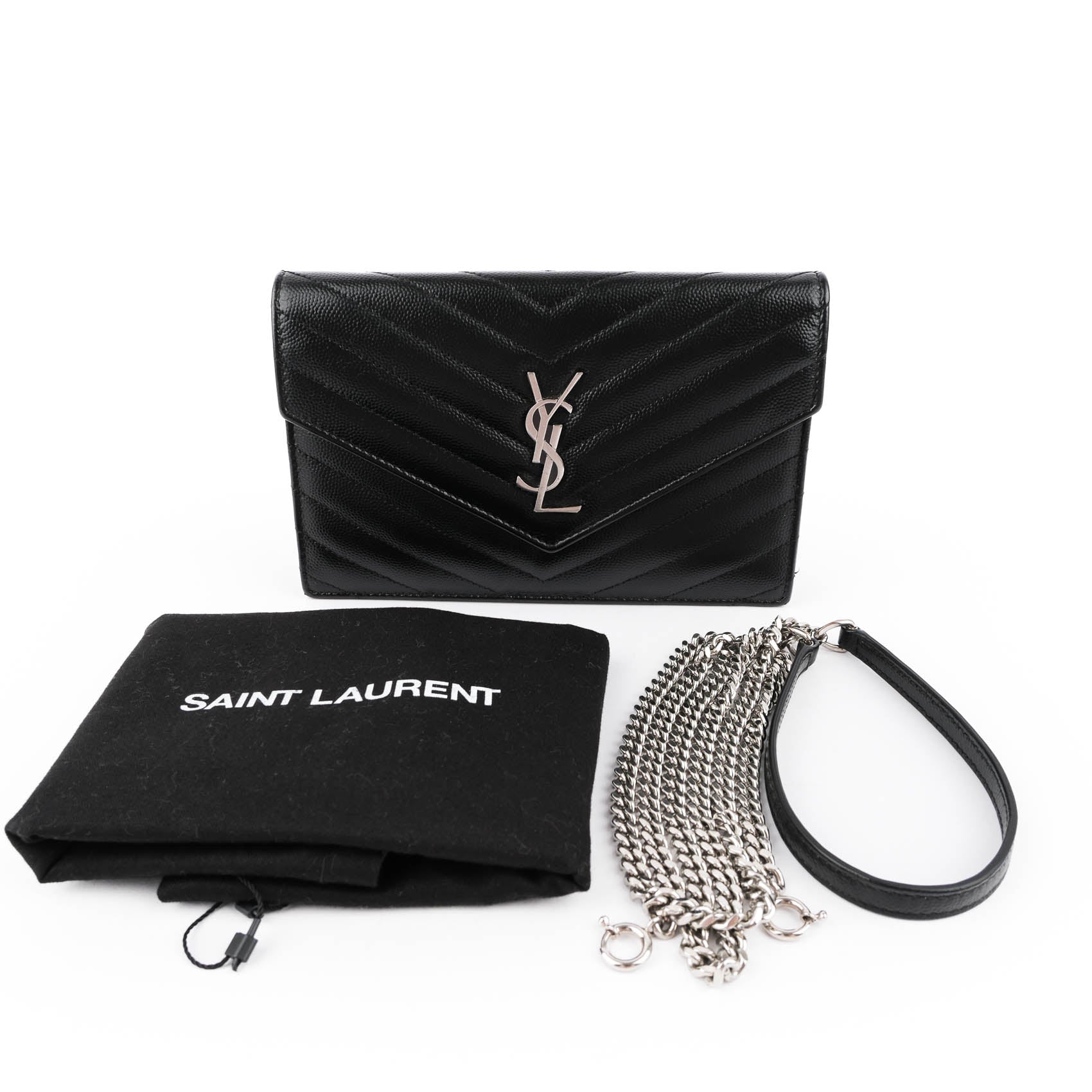 Yves Saint Laurent Vintage Cassandra Monogram Shoulder Bag - Black Leather Silver Logo