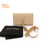 Saint Laurent Paris Kate Tassel Chain Wallet 452159 Smooth Leather Beige Gold Hardware