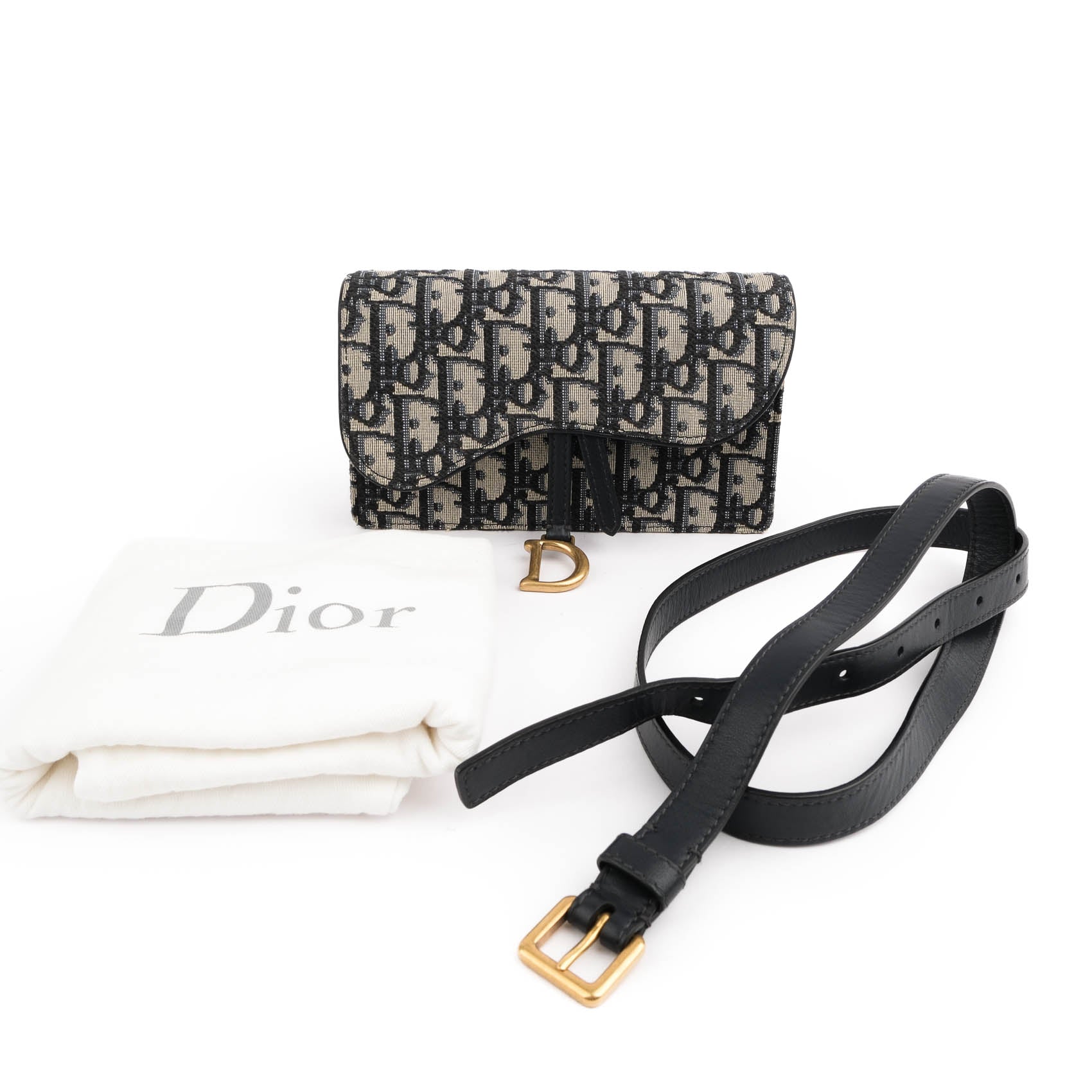 Dior Saddle Belt Pouch in Navy Oblique Jacquard with Aged Gold Hardware