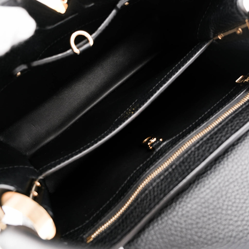 Louis Vuitton Capucines PM M54311 Black Taurillon Leather Monogram Flower Studs 2-Way Handbag RFID