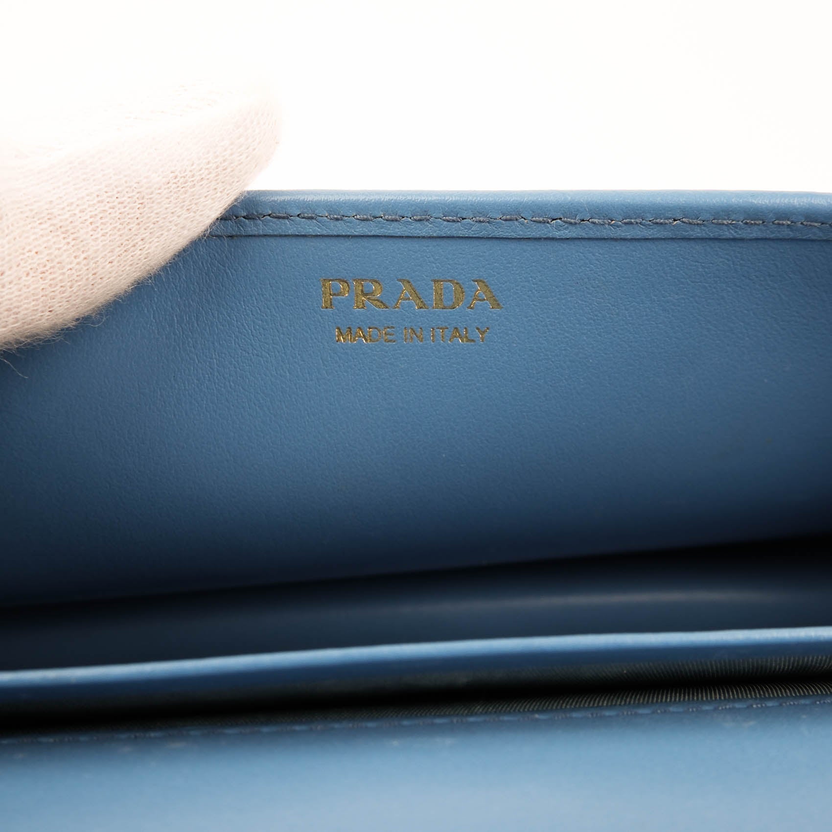 PRADA Diagramme Leather Wallet on Chain (WOC) - Astrale Blue - Model 1ZH044