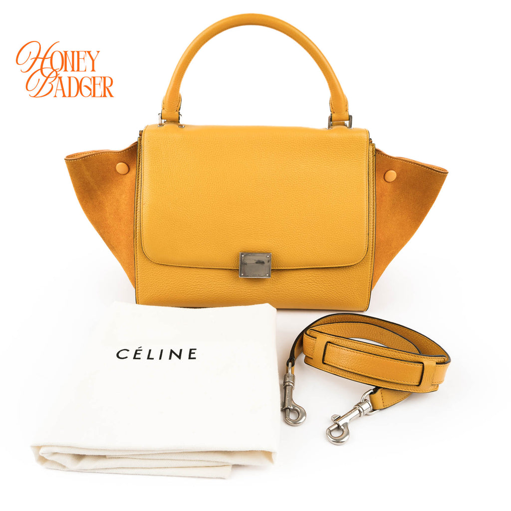 Celine Trapeze Medium 2WAY Handbag | Yellow Suede & Calfskin