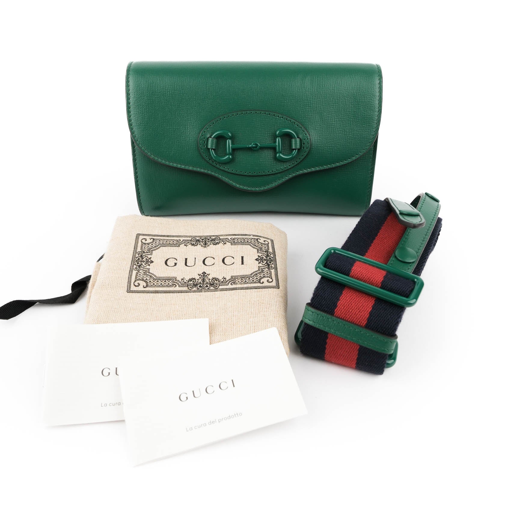 Gucci Horsebit 1955 Mini Shoulder Bag Green Leather with Strap 724713