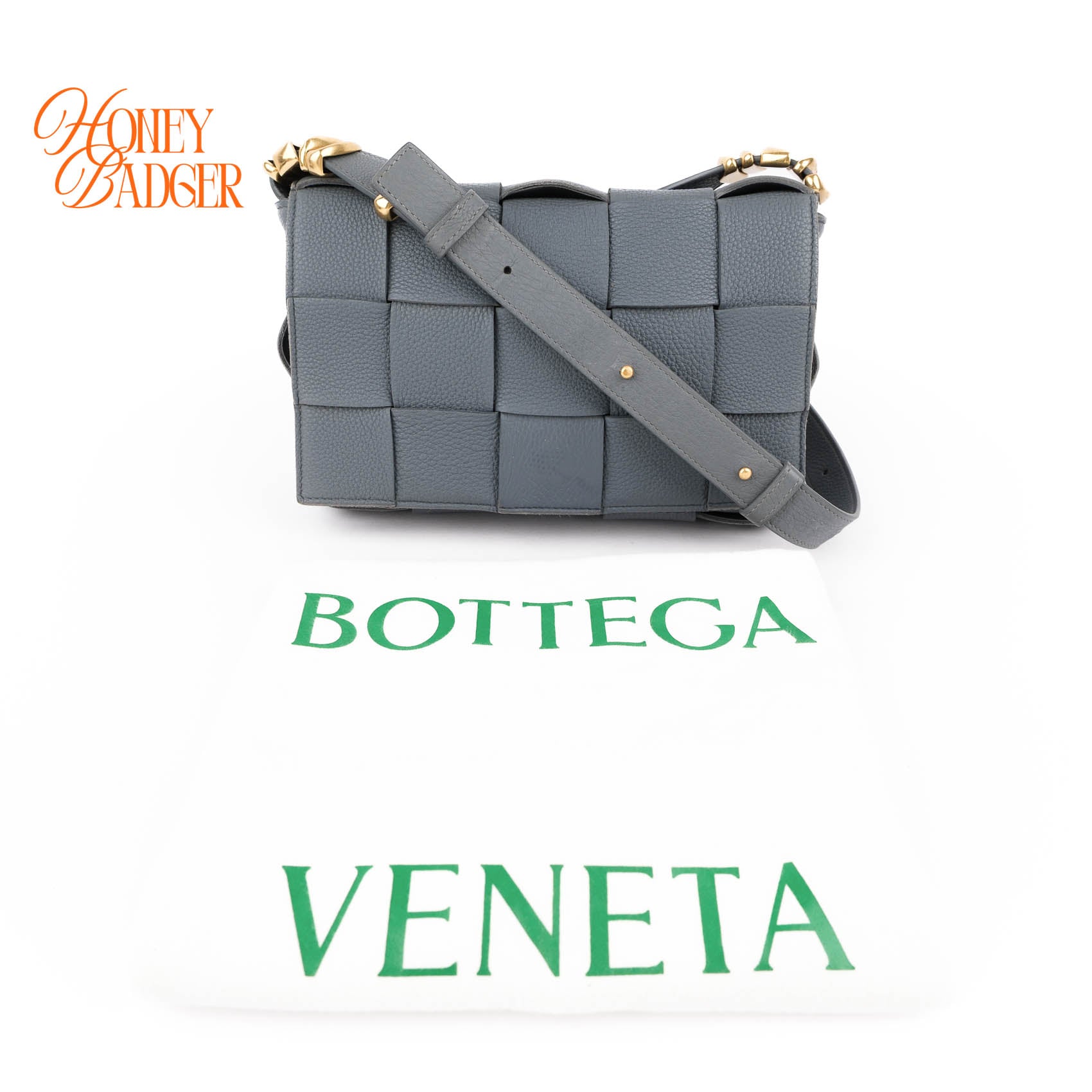 Authentic Bottega Veneta Cassette Crossbody Bag | Intrecciato Grain Leather | Blue-Grey