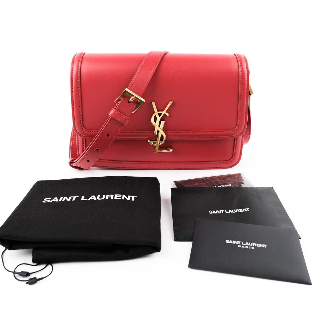 Saint Laurent Paris Solferino Small Shoulder Bag 634305 Smooth Leather Red Gold Hardware