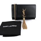 Saint Laurent (YSL) Kate Small Chain Shoulder Bag with Tassel in Black Smooth Leather 354121