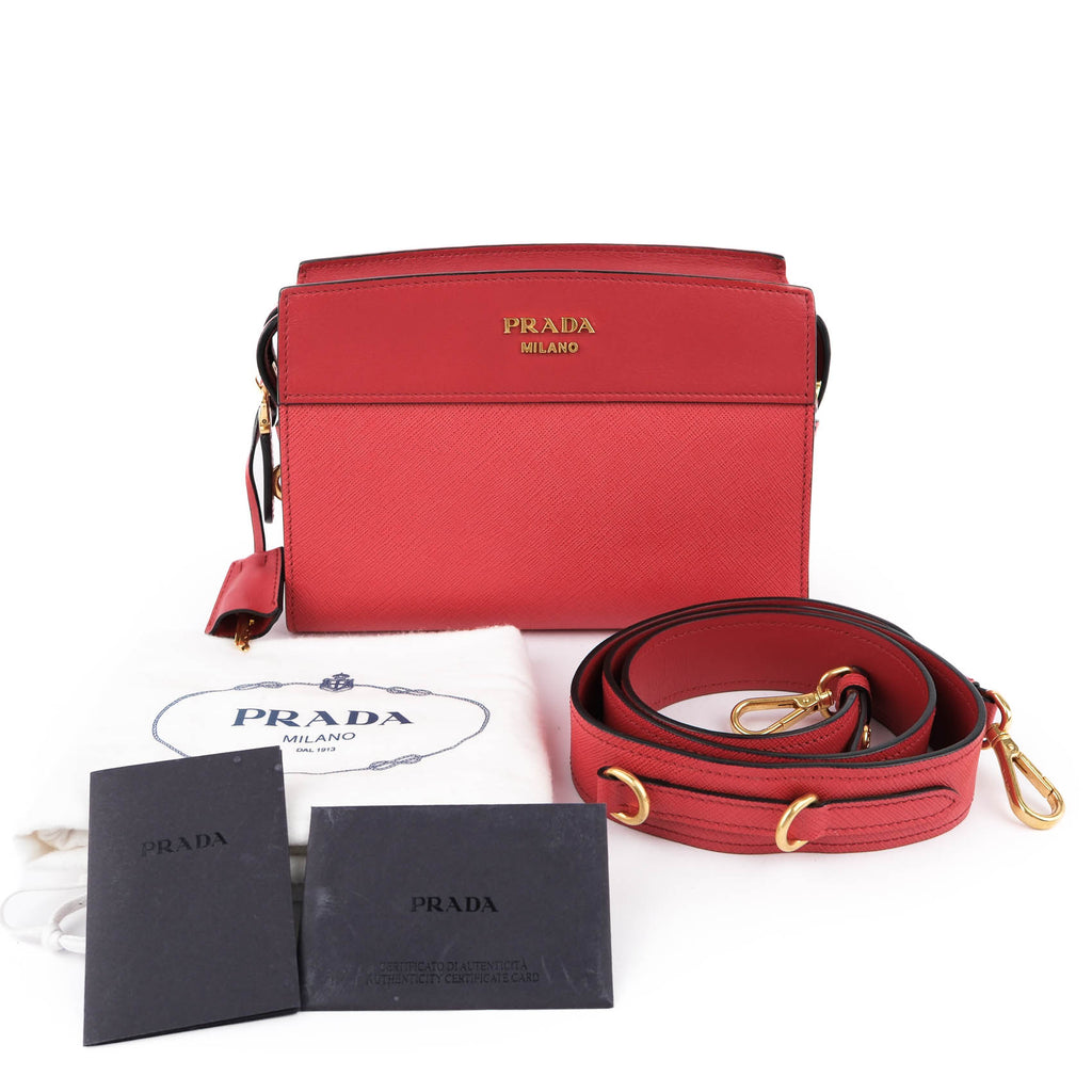 Prada Esplanade Crossbody Saffiano City Calf Red Leather Shoulder Bag 1BH043 Gold Hardware