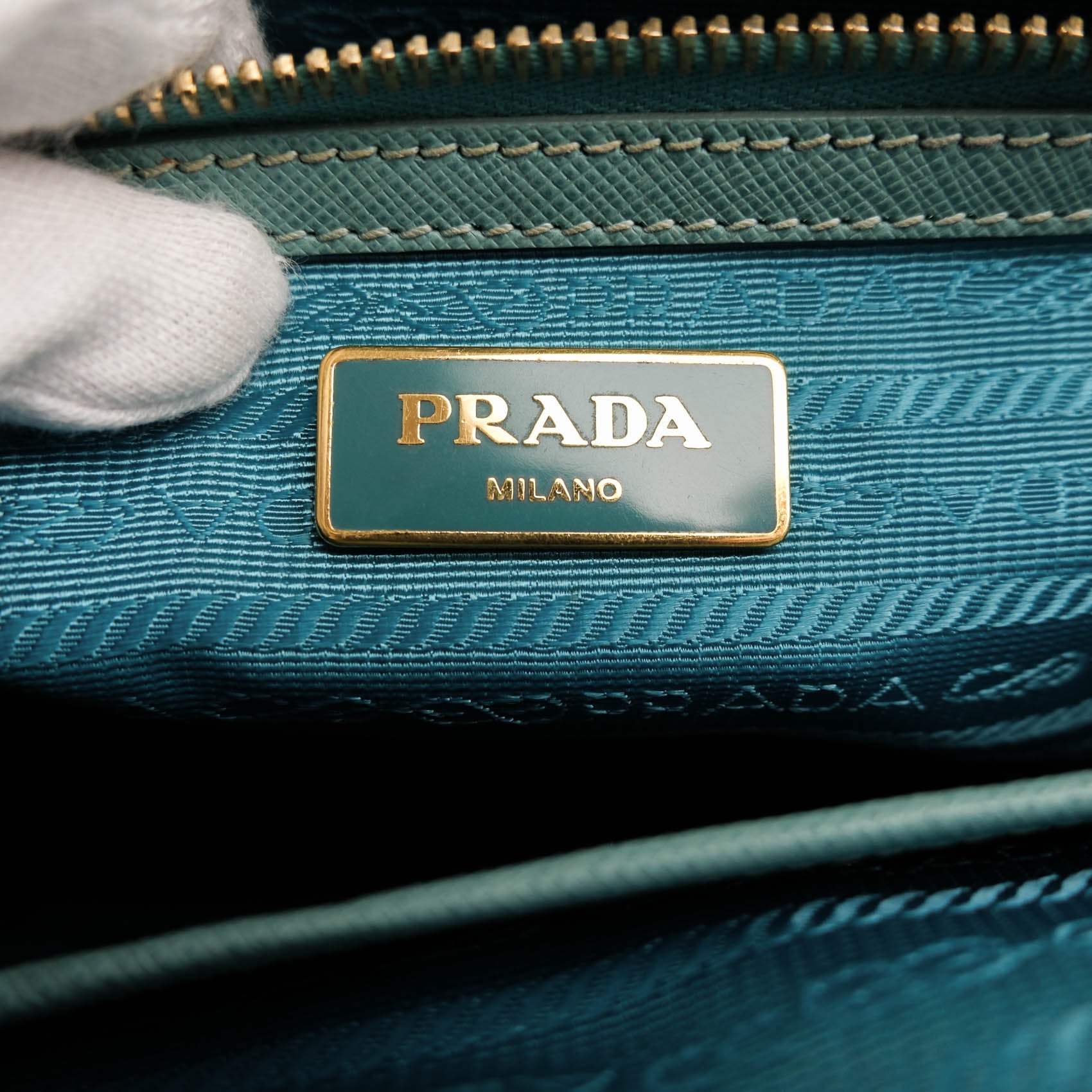 Prada Galleria Medium Saffiano Leather 2-Way Handbag Light Blue Gold Hardware