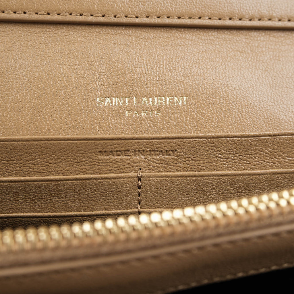 Saint Laurent Paris Becky Leather Chain Wallet in Beige