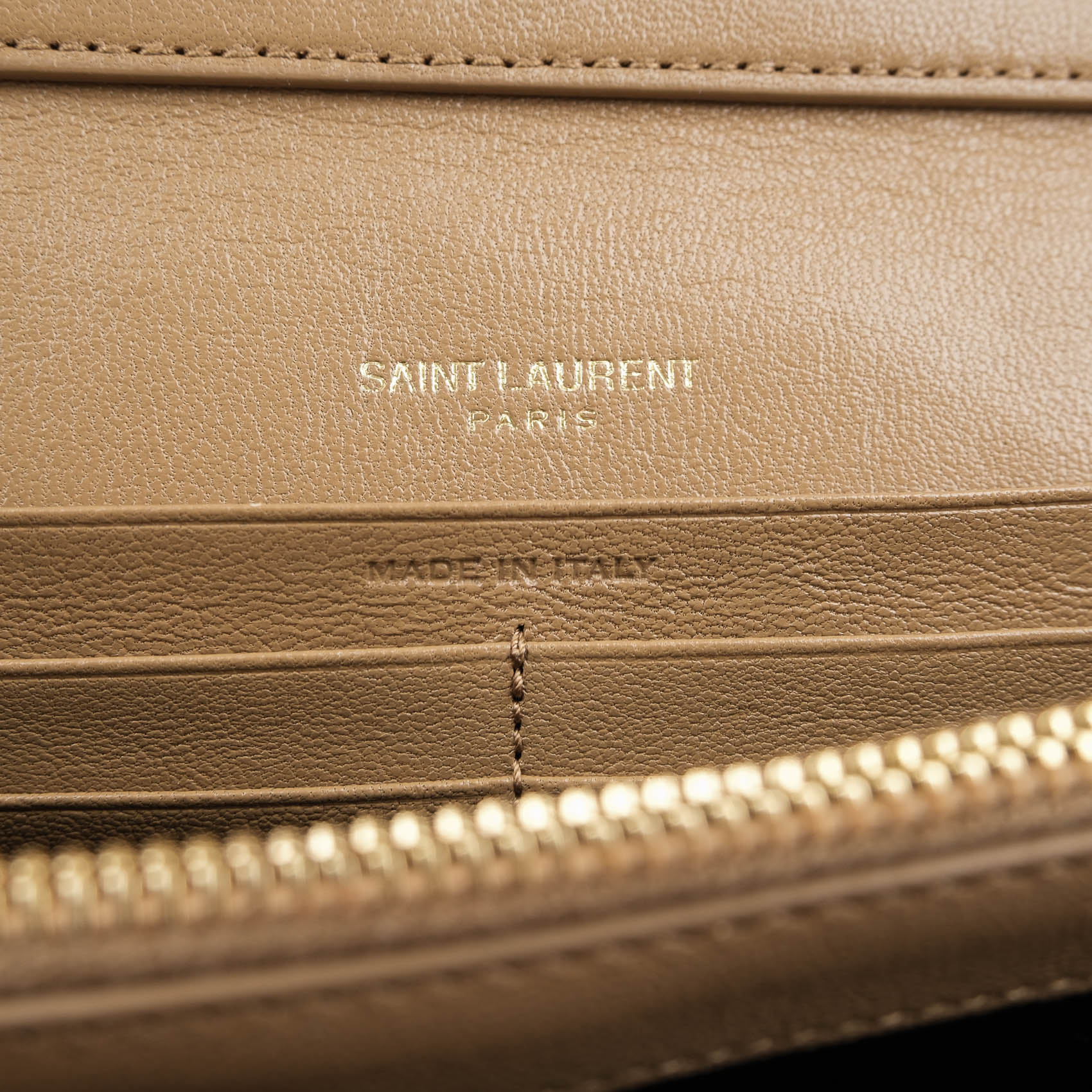 Saint Laurent Paris Becky Leather Chain Wallet in Beige