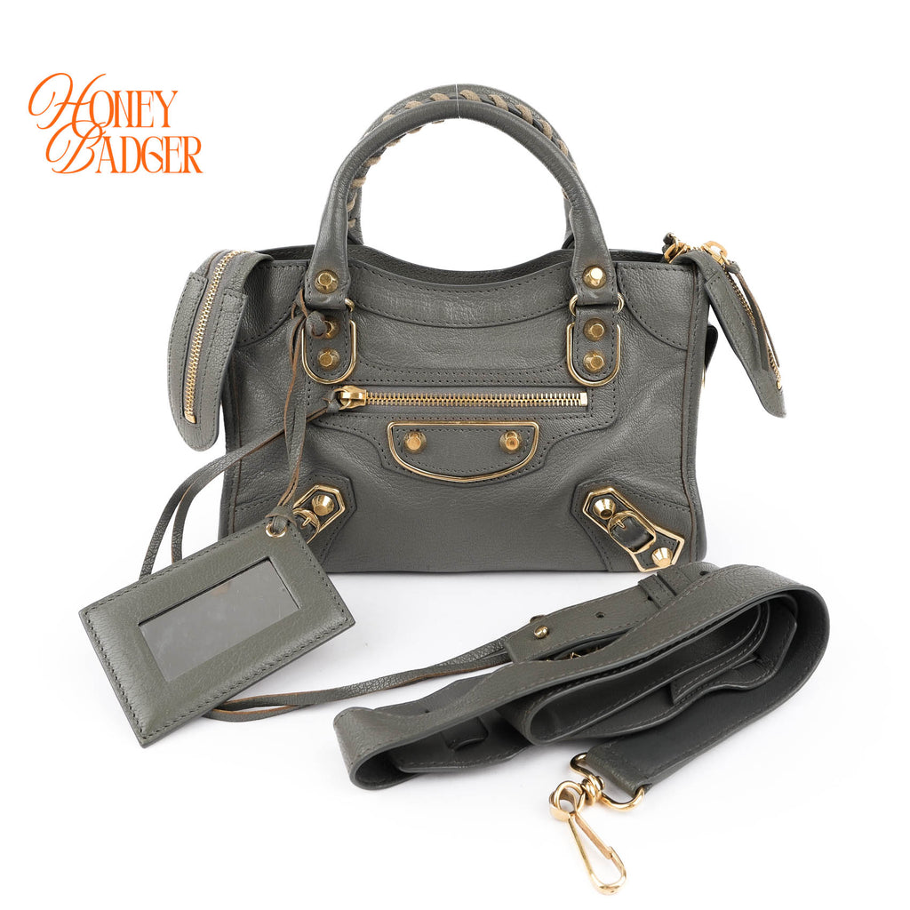 Balenciaga Metallic Edge Mini City Gray Leather Gold Hardware 2WAY Bag 390160