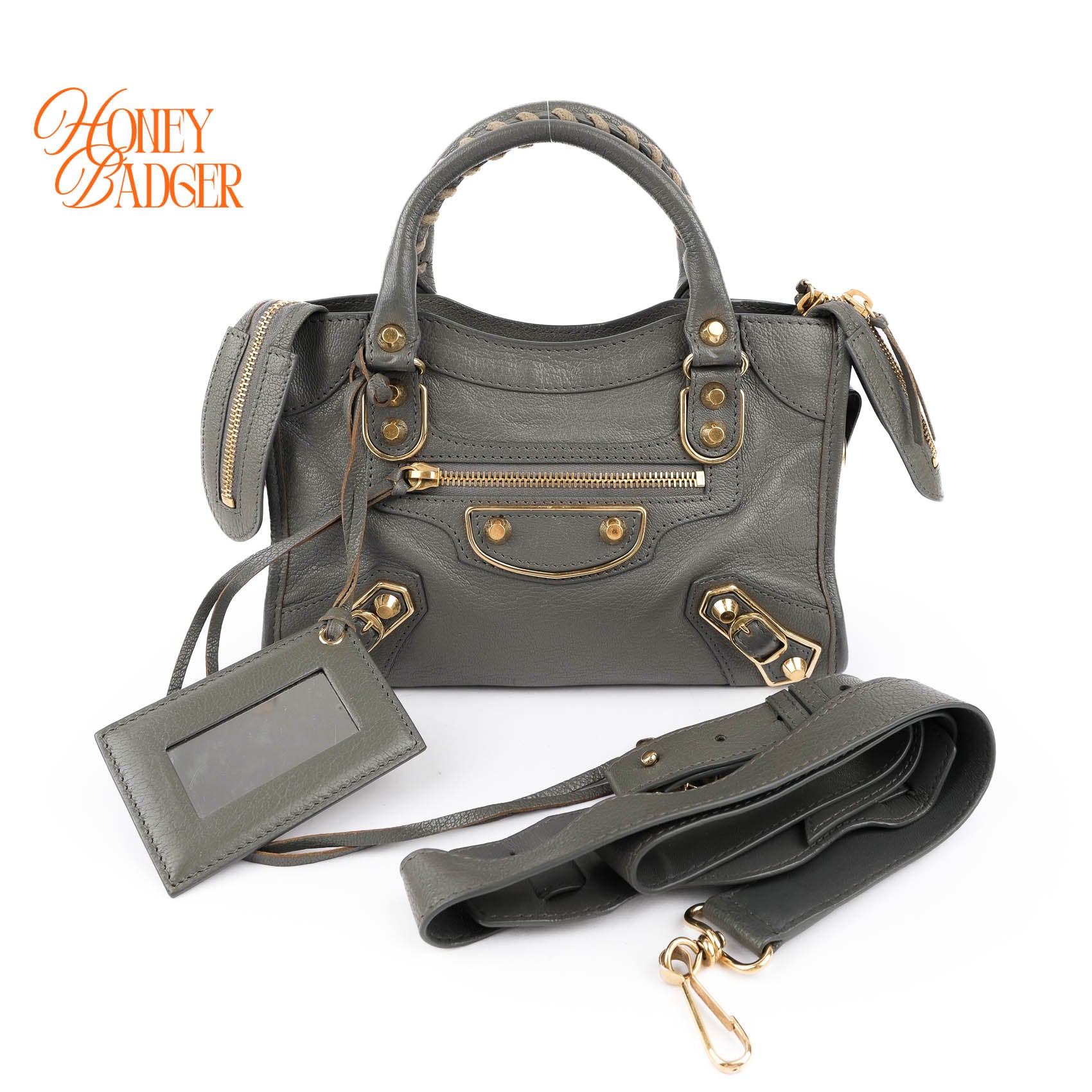 Balenciaga Metallic Edge Mini City Gray Leather Gold Hardware 2WAY Bag 390160
