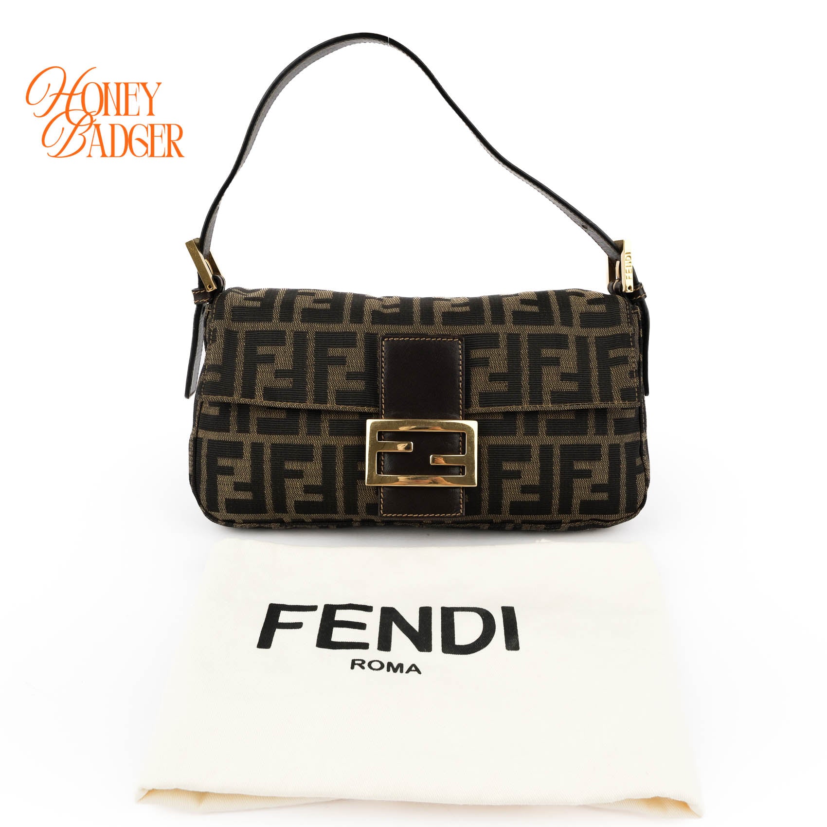 Fendi Vintage Zucca Canvas Baguette Bag - Gold Hardware