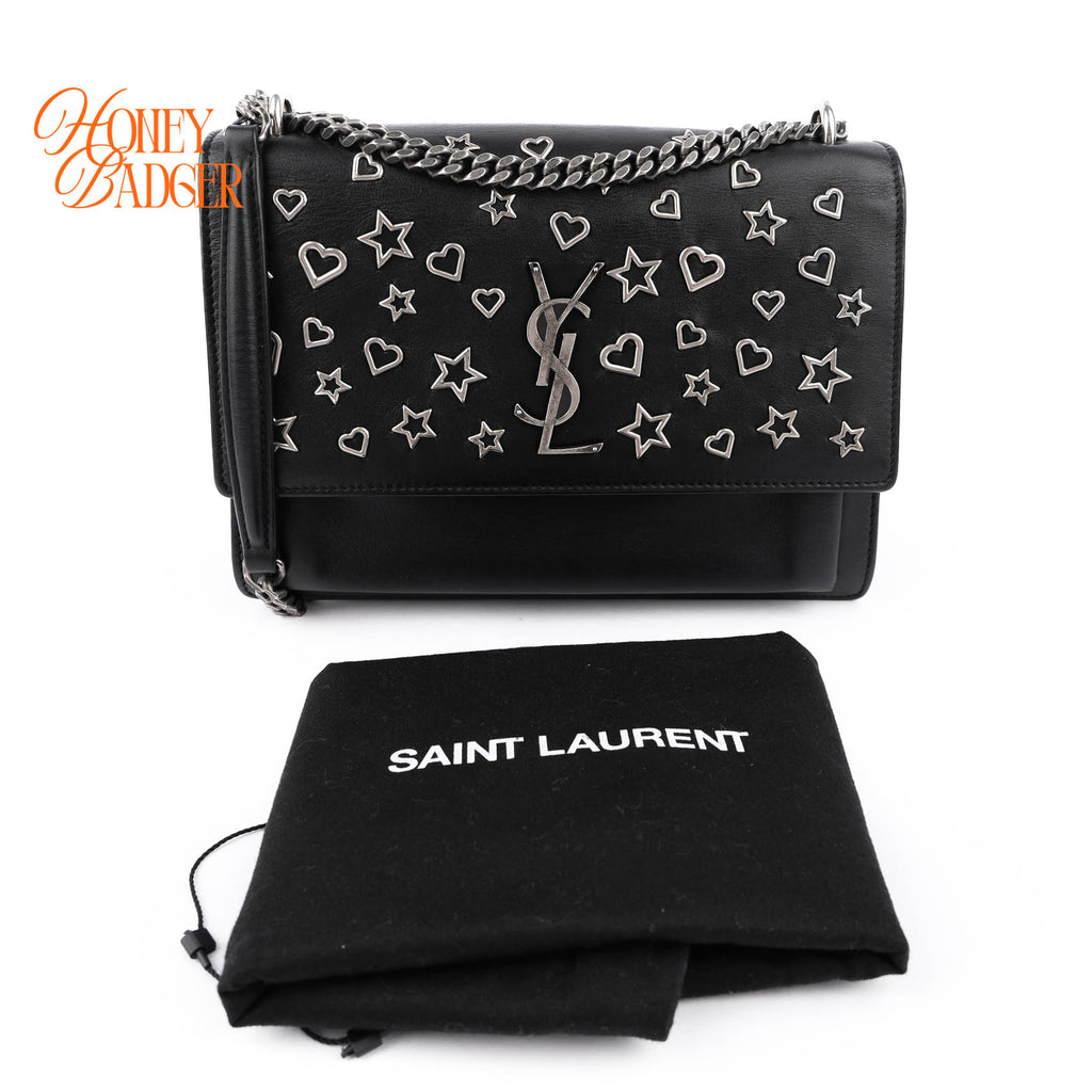 Saint Laurent Medium Sunset Bag with Heart & Star Studs - Black/Silver