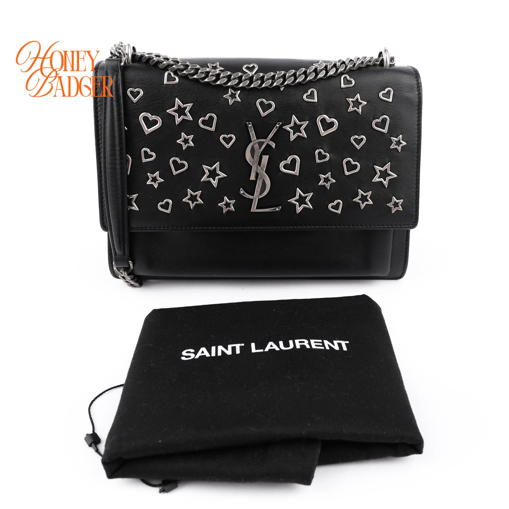 Saint Laurent Medium Sunset Bag with Heart & Star Studs - Black/Silver