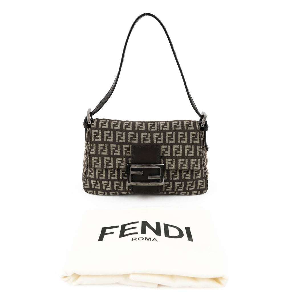 Fendi Zucchino Canvas Baguette Pouch - Discontinued Dark Gunmetal Edition