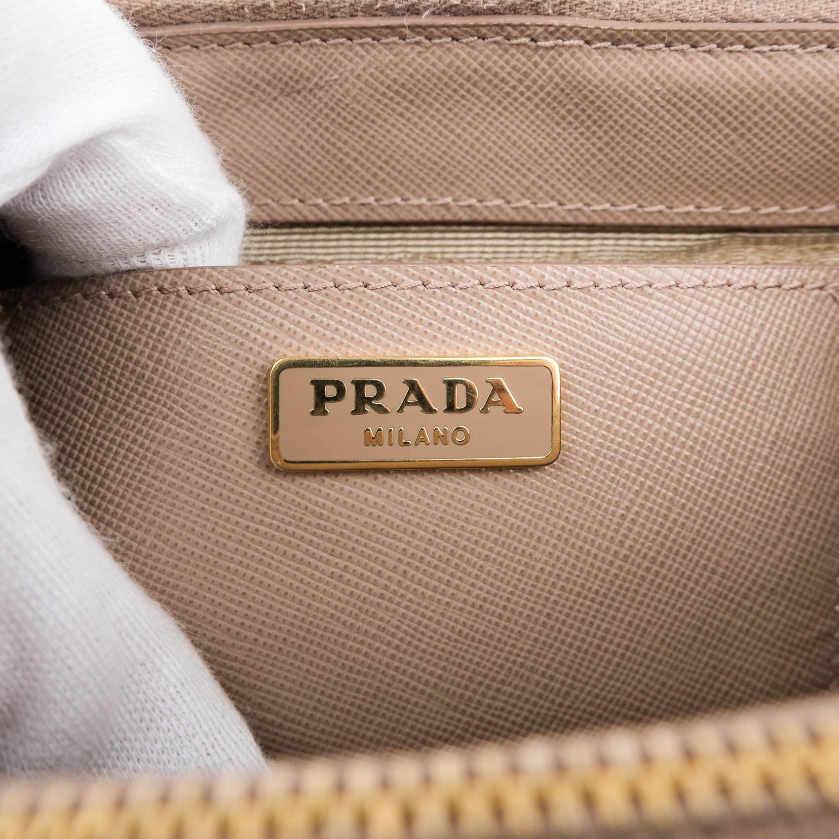 Prada Galleria Saffiano Mini 2-Way Handbag 1BA906 Beige Gold Hardware