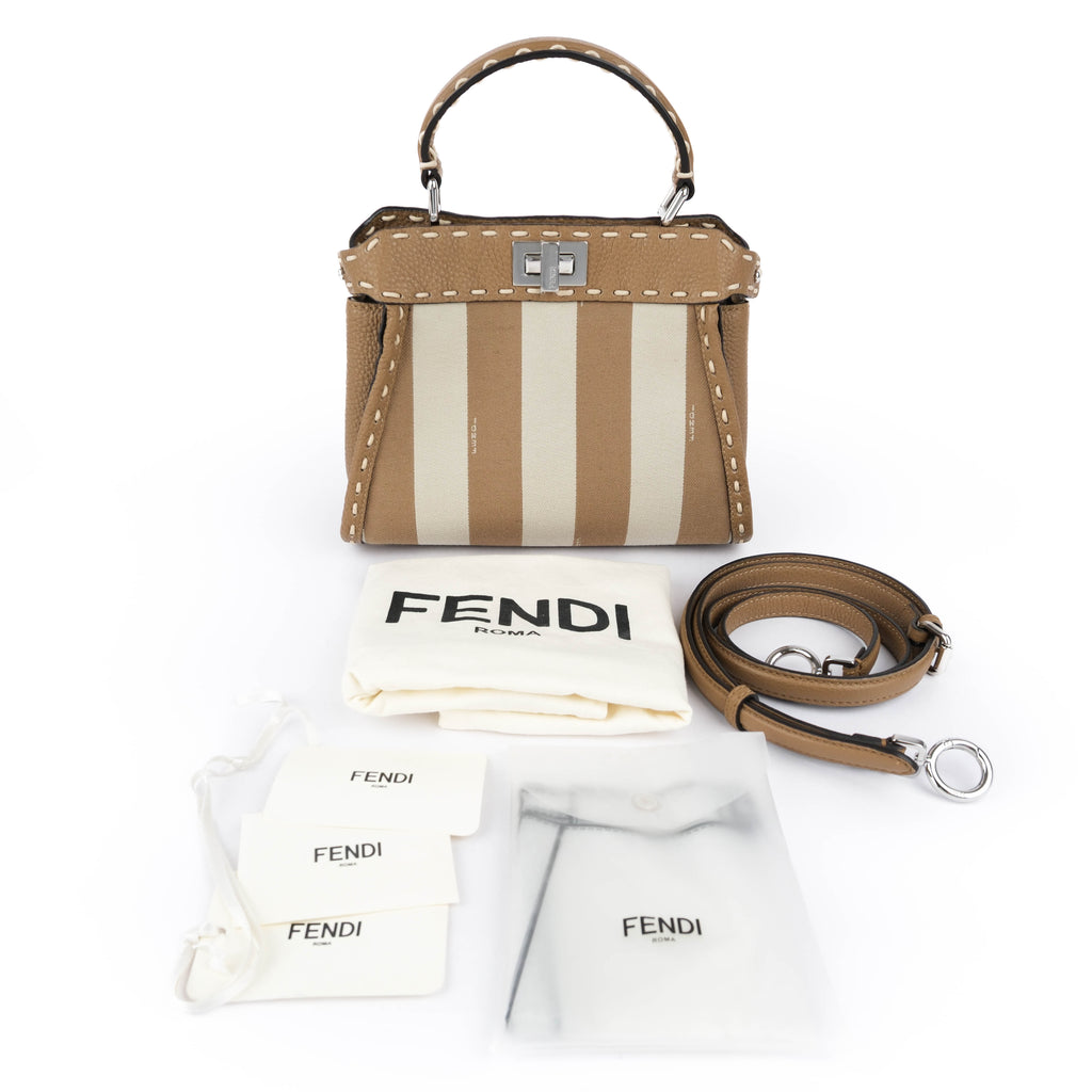Fendi Mini Peekaboo Selleria Brown Leather and Canvas Bag