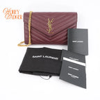 Saint Laurent Envelope Large Chain Wallet Caviar Leather Bordeaux Gold Hardware Rank A