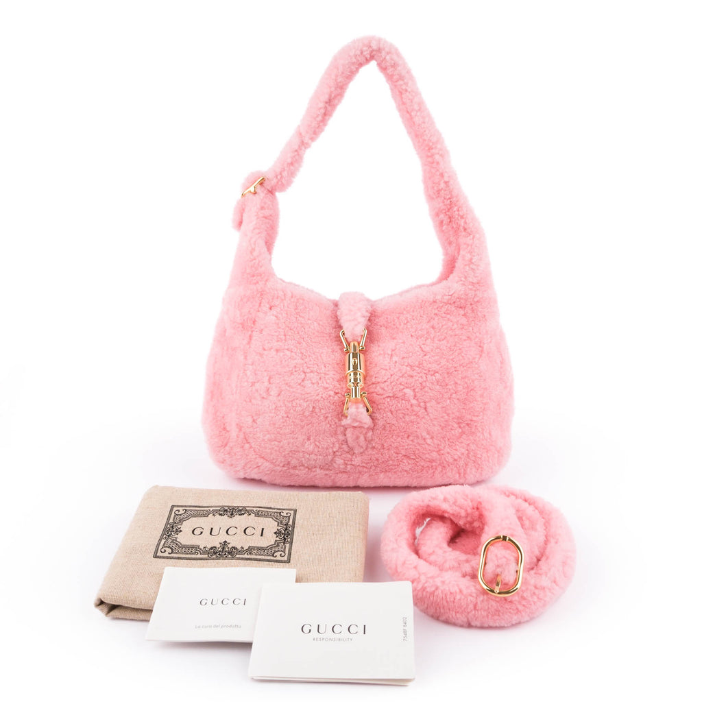 Gucci Jackie 1961 shoulder bag in pink shearling