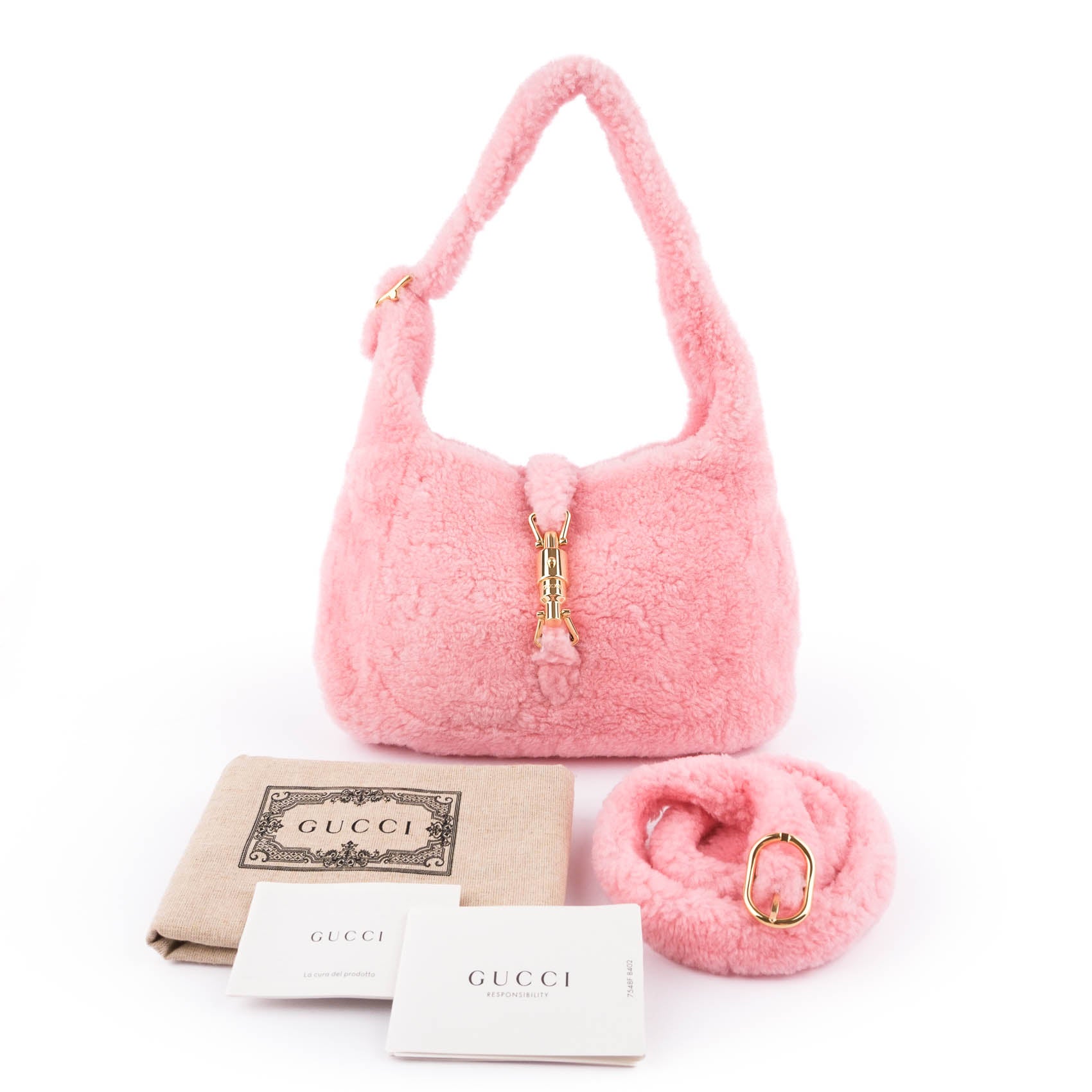 Gucci Jackie 1961 shoulder bag in pink shearling