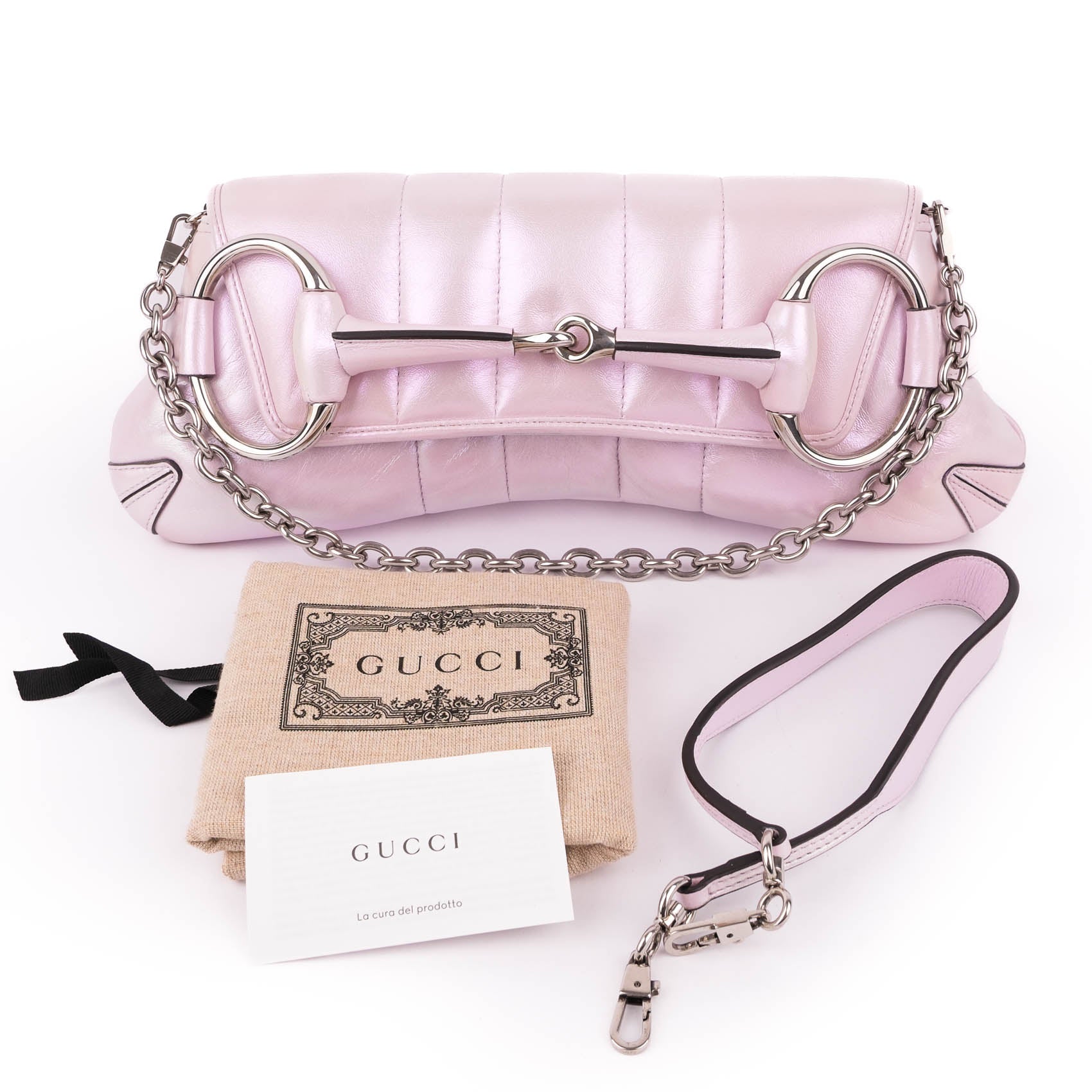 Gucci Metallic Purple Quilted Leather Large Horsebit Chain Bag with Silver Hardware