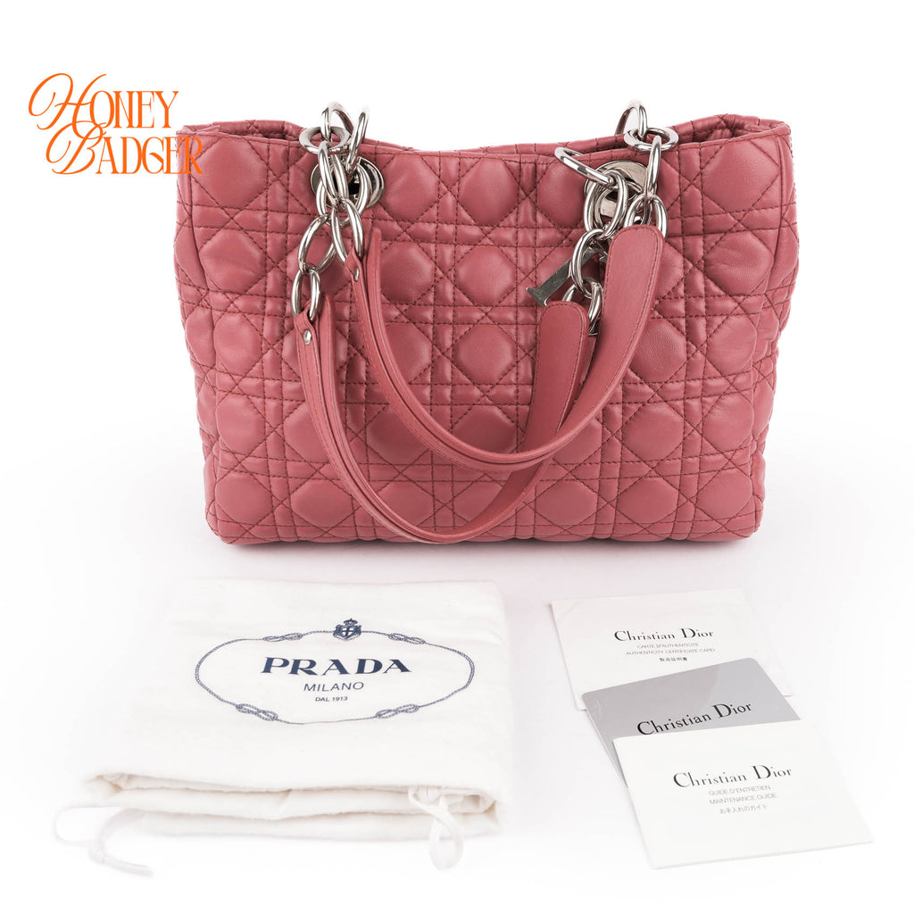 Christian Dior Soft Chain Tote Cannage Pink Lambskin Silver Hardware Shoulder Bag