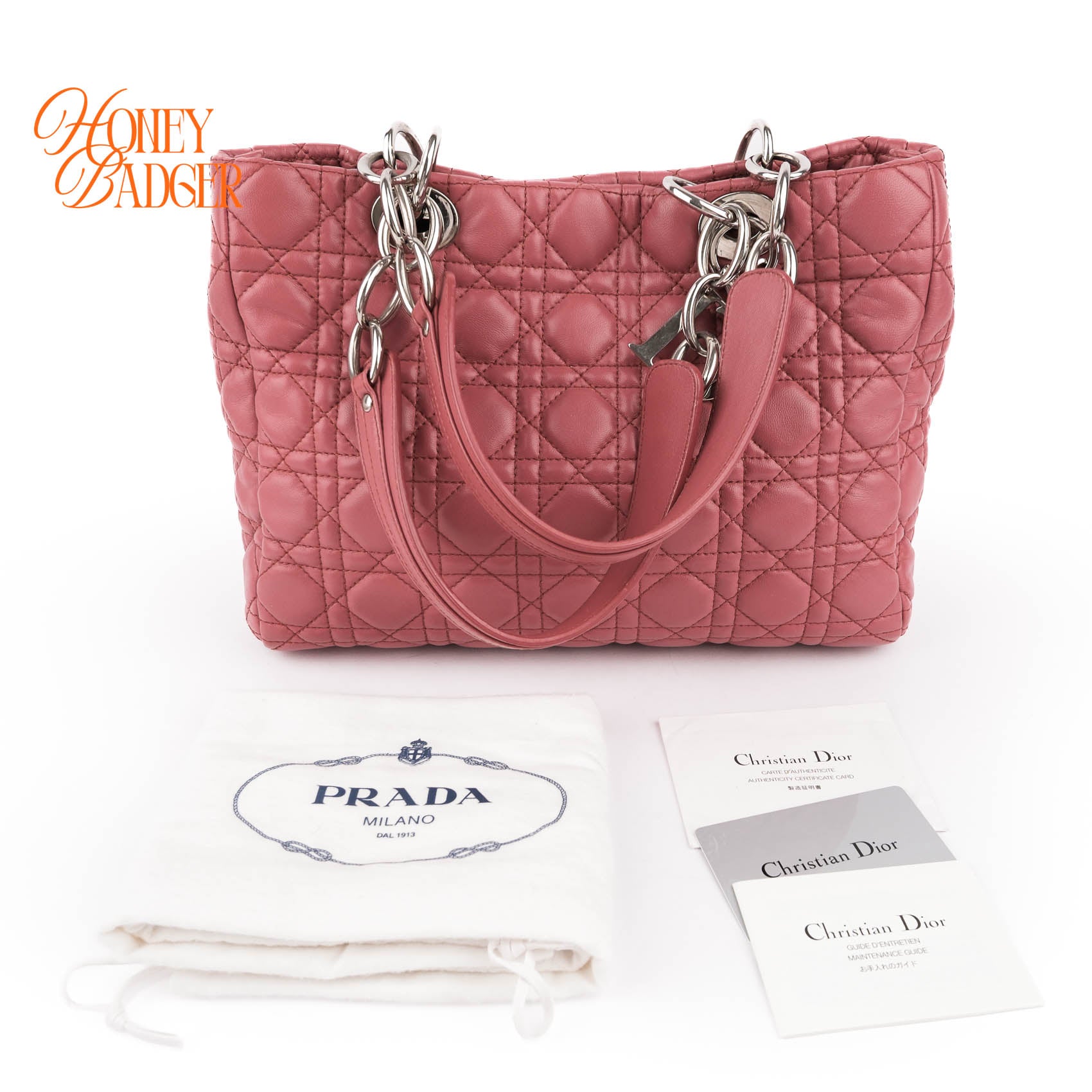 Christian Dior Soft Chain Tote Cannage Pink Lambskin Silver Hardware Shoulder Bag