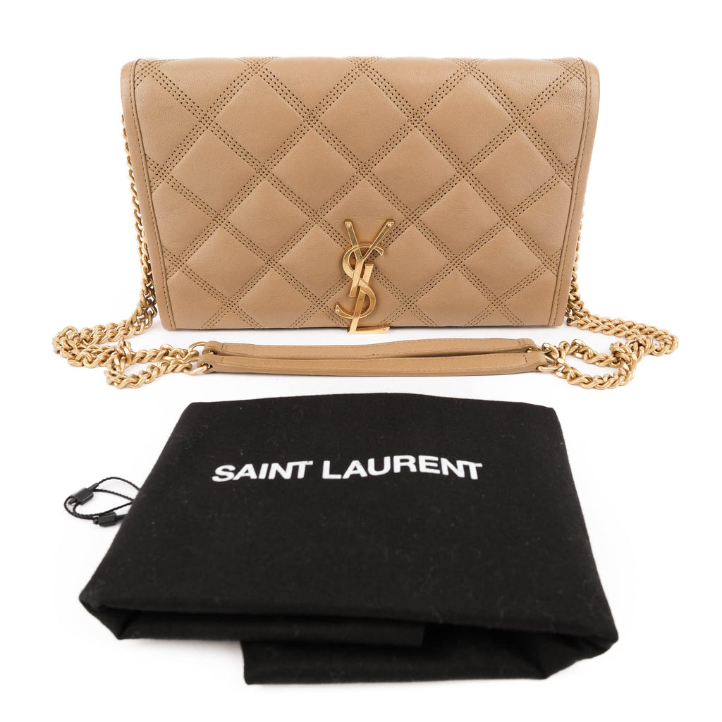Saint Laurent Paris Becky Leather Chain Wallet in Beige