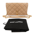 Saint Laurent Paris Becky Leather Chain Wallet in Beige