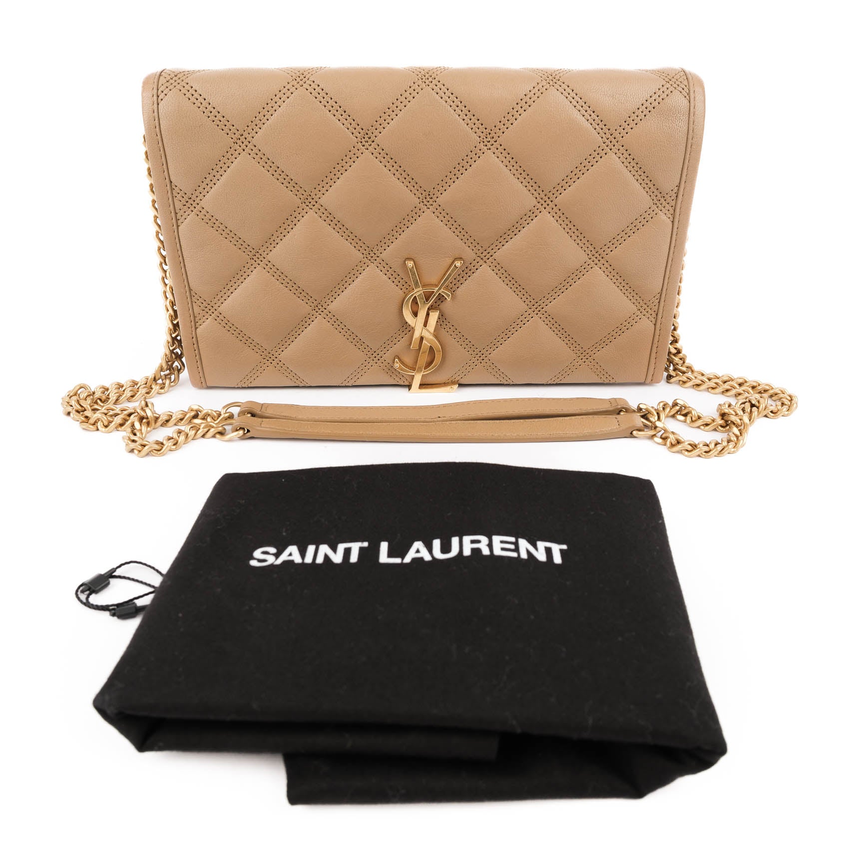 Saint Laurent Paris Becky Leather Chain Wallet in Beige
