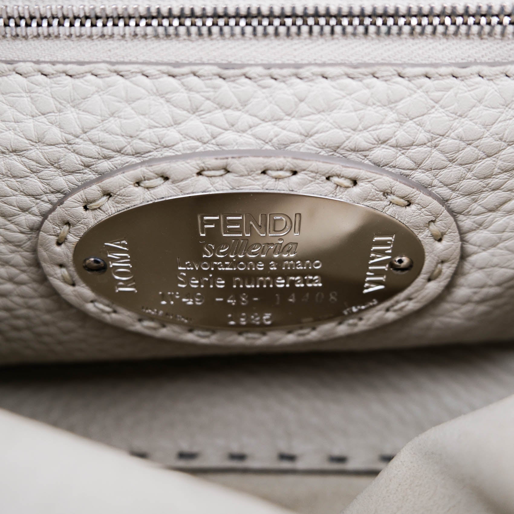 Fendi Selleria Mini Peekaboo 2-Way Handbag Cuoio Roma Leather Gray 8BN244 Silver Hardware