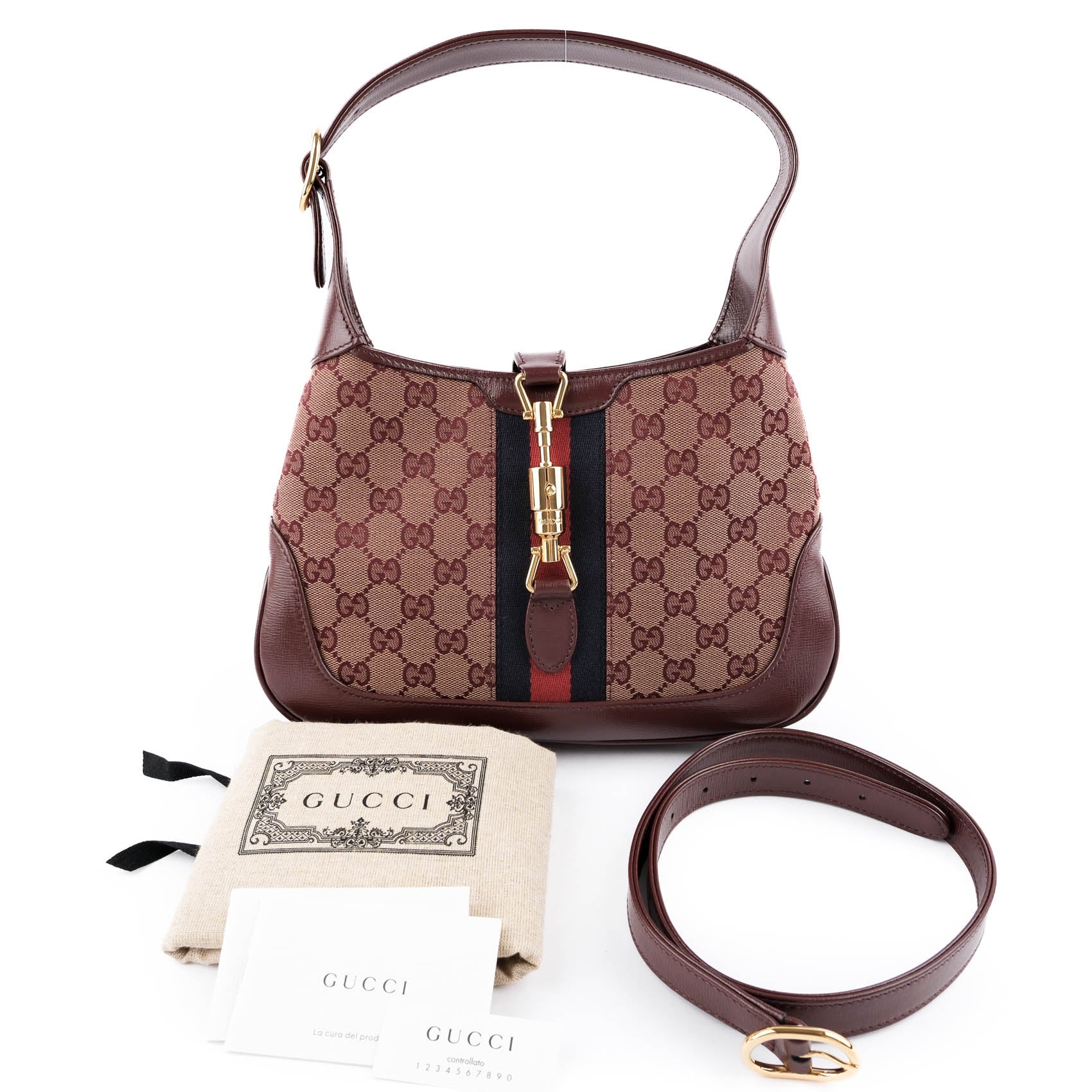 Gucci Jackie 1961 Small GG Canvas Leather Bordeaux Shoulder Bag 636706