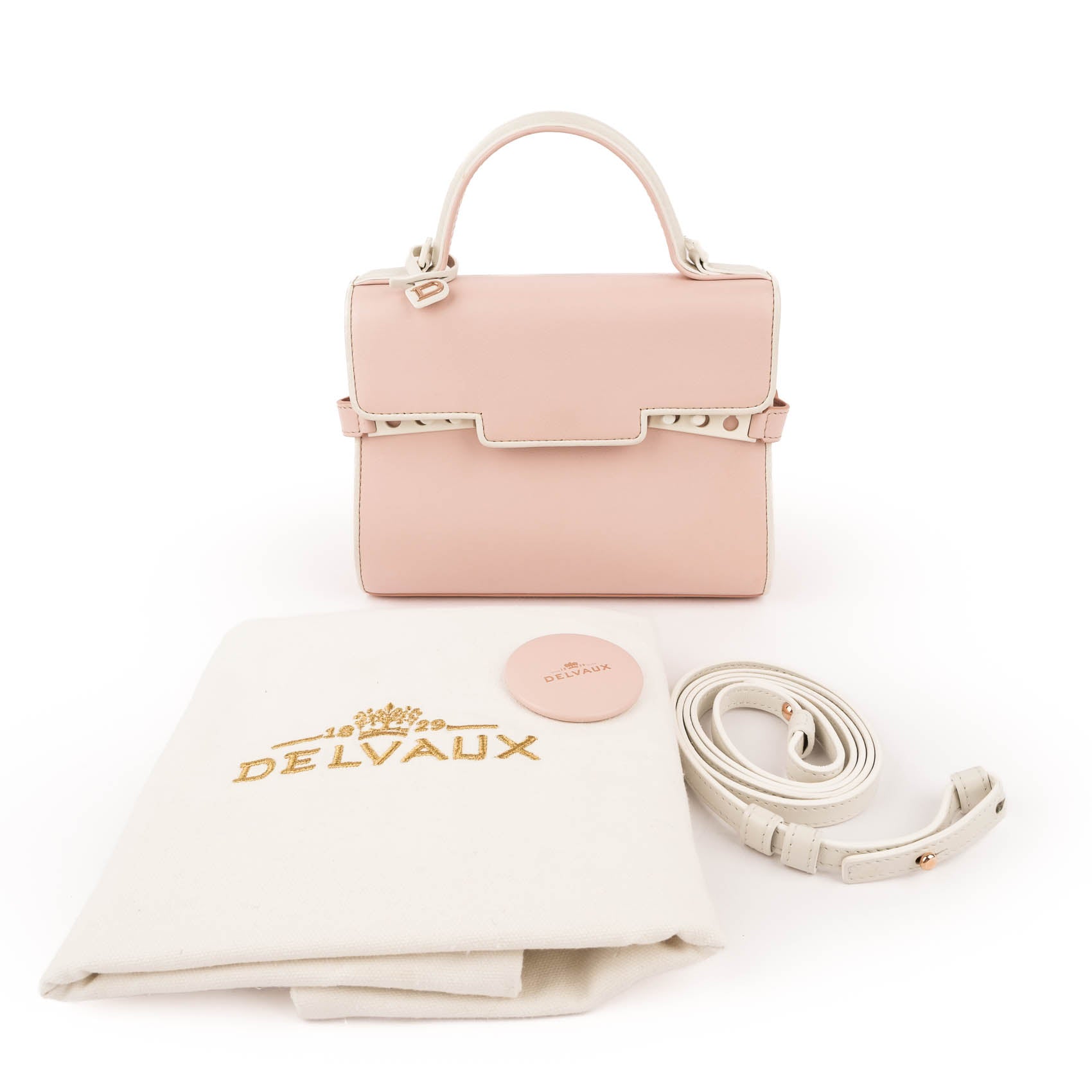 Delvaux Tempête Mini Calfskin Leather 2-Way Handbag (Light Pink / Bicolor)
