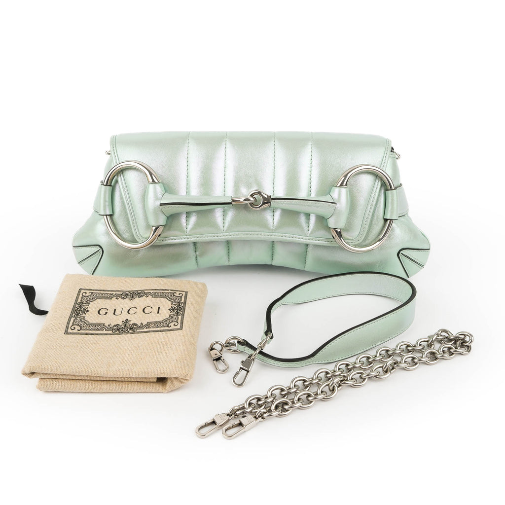 Gucci Horsebit 1955 Large Padded Chain Shoulder Bag - Metallic Mint Green