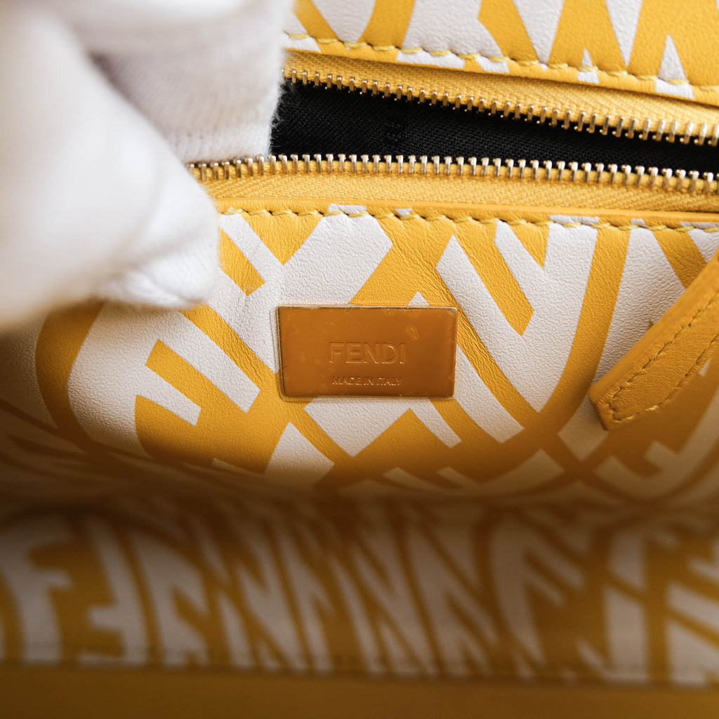 Fendi Mini Peekaboo 8BN244 Yellow White FF Print Leather 2WAY Top Handle Shoulder Bag