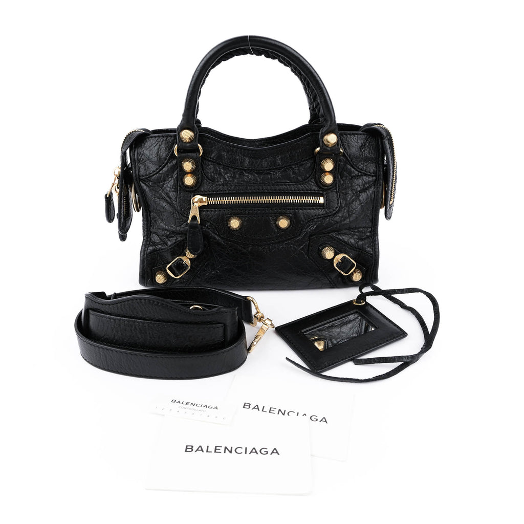 Balenciaga Classic City Mini with Giant 12 Gold Hardware (Black Lambskin)