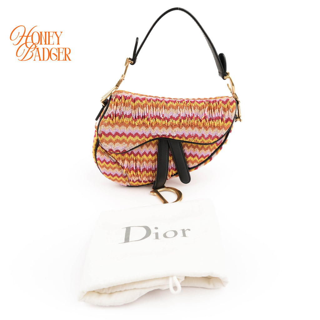 Christian Dior Beaded Saddle Bag - Multicolor Zig-Zag