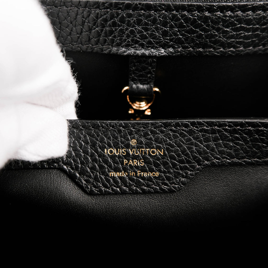 Louis Vuitton Capucines PM M54311 Black Taurillon Leather Monogram Flower Studs 2-Way Handbag RFID