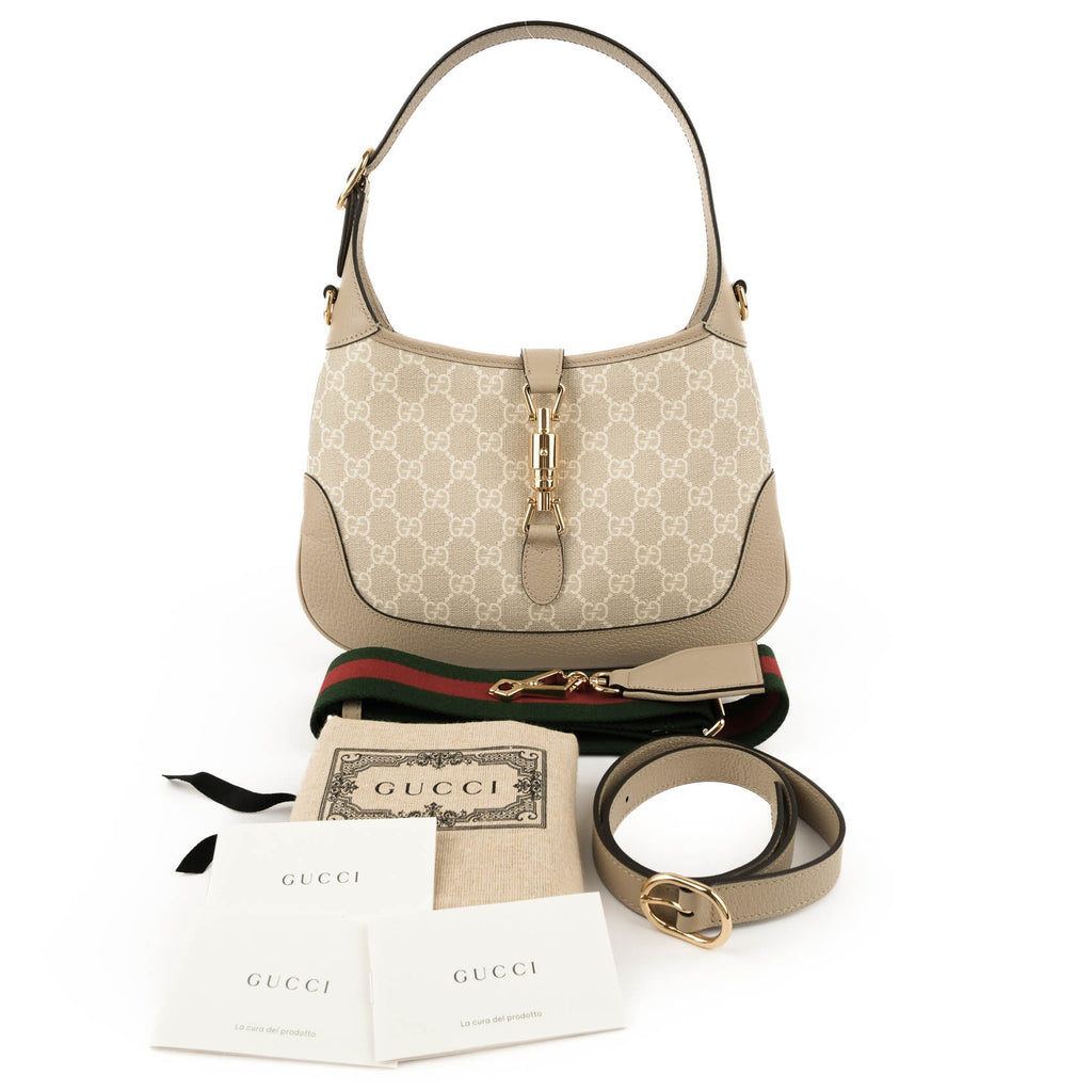 Gucci Jackie 1961 Small Shoulder Bag in Beige & White GG Supreme Canvas