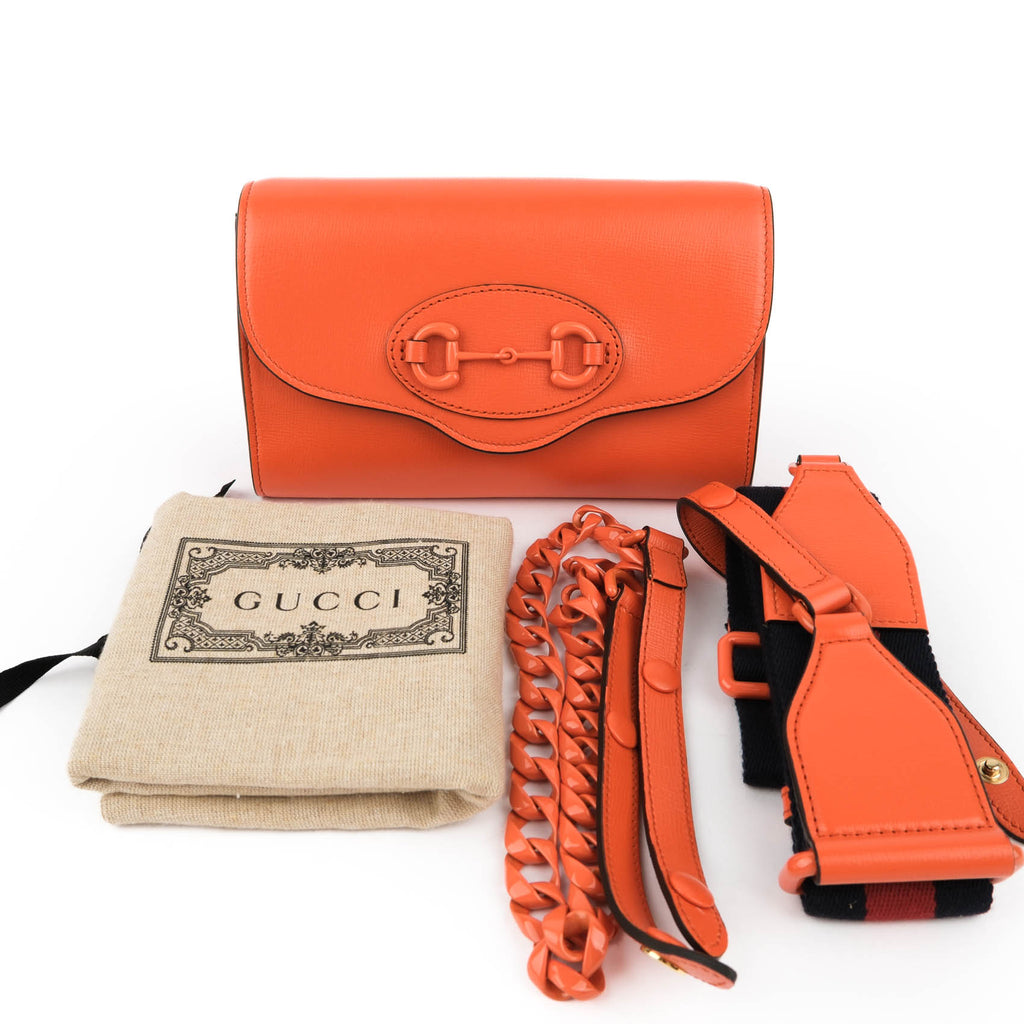 GUCCI Horsebit Mini Shoulder Bag Orange Leather Monochrome 2-Way
