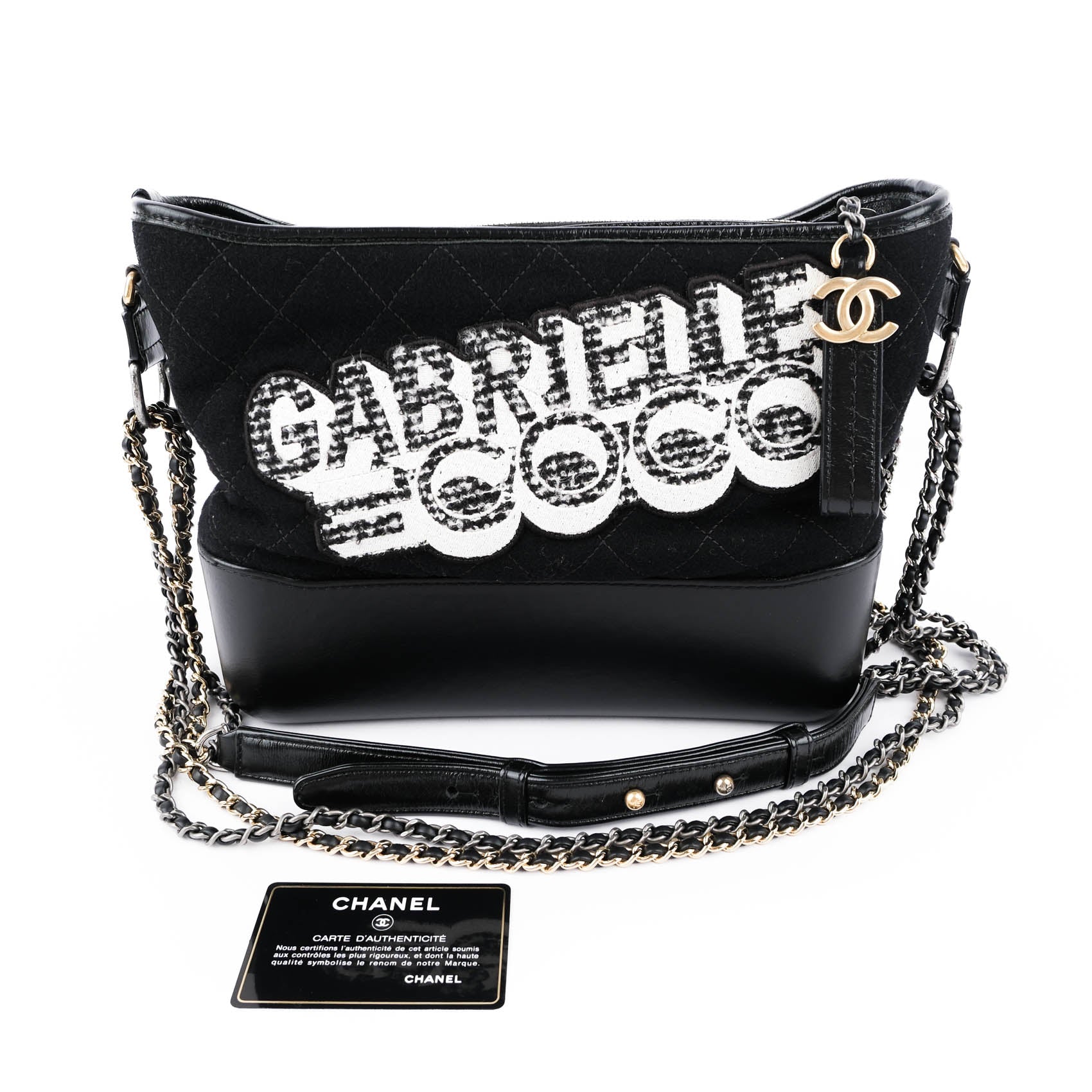Chanel Medium Gabrielle Hobo Bag in Black Felt and Calfskin